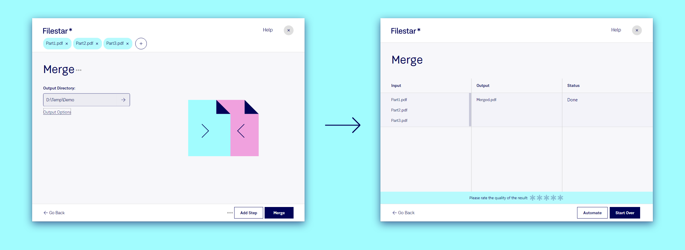 Merge three PDFs into one