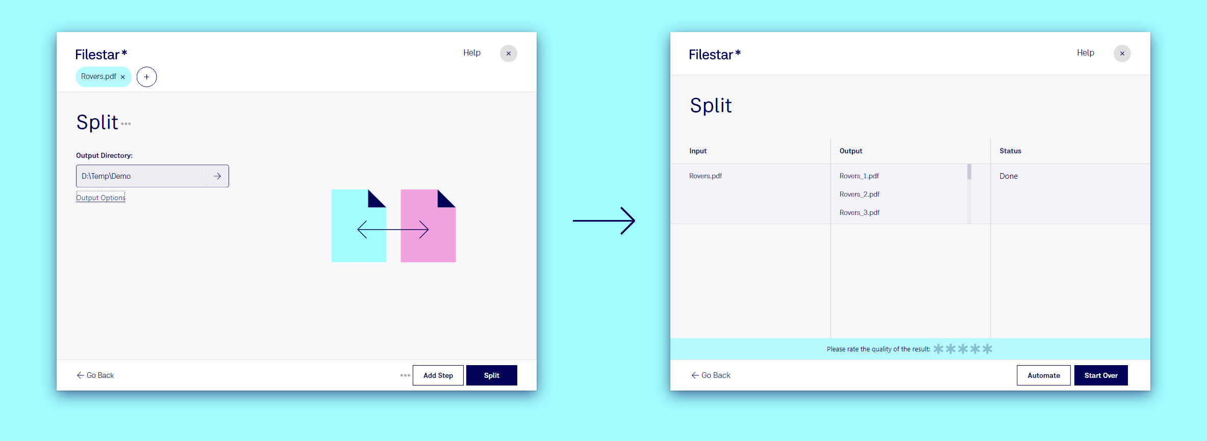 Split a 20-page PDF into 20 files