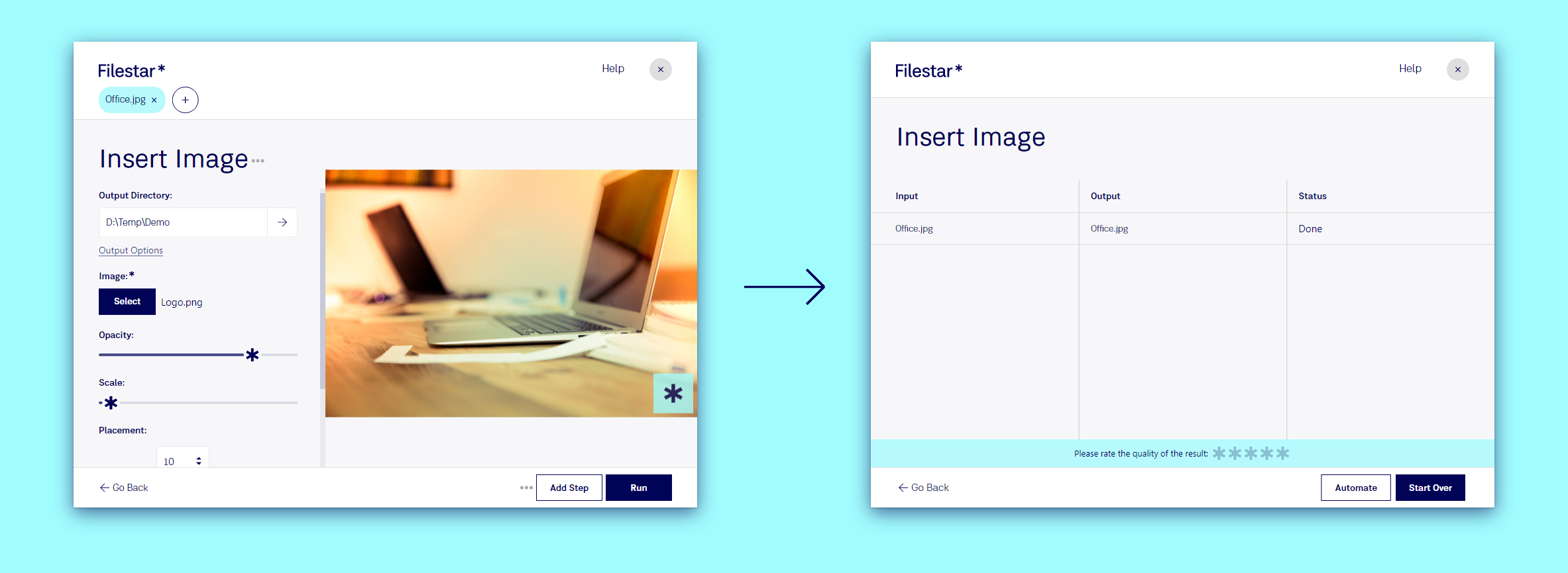 Add a logo to a photo, with a live preview